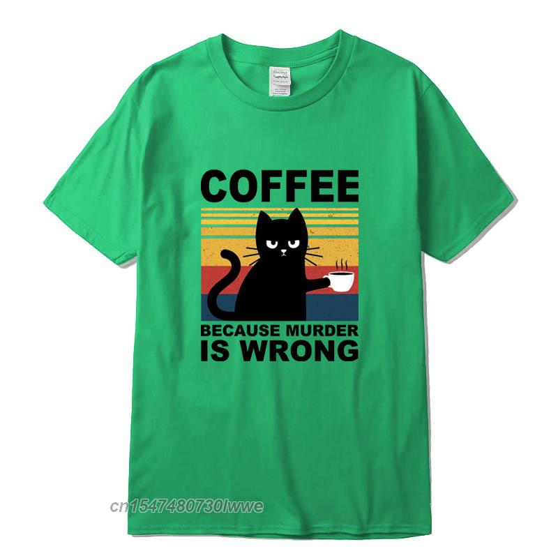 Cool Unisexs TShirt High Quality 100 Cotton Funny Cat Drinking Coffee Printing Casual Cool Loose Crew Neck TShirt Male Tops
