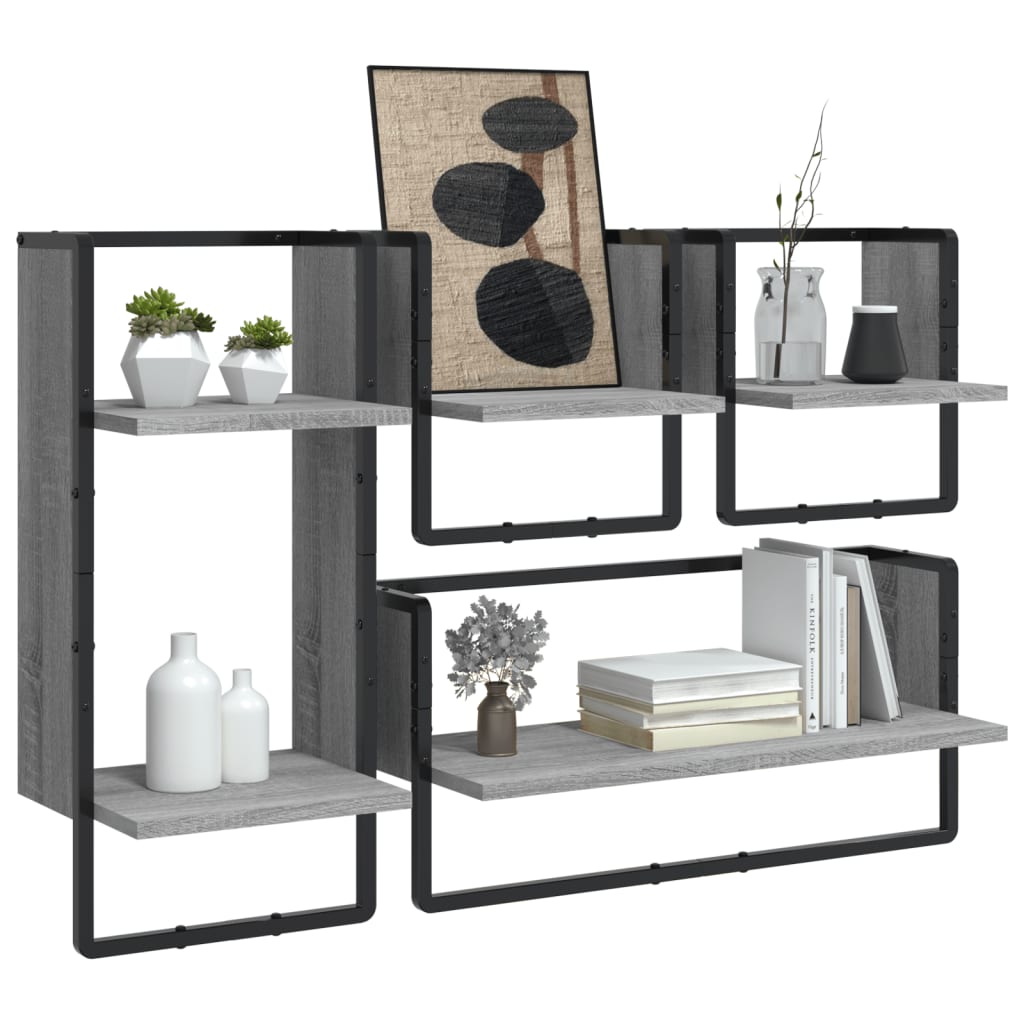 4 Piece Wall Shelf Set with Bars Grey Sonoma Particleboard