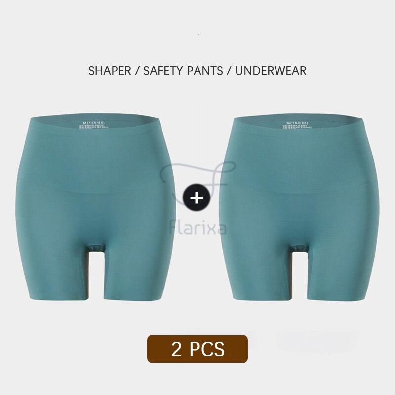 Flarixa 2 buc. Pantaloni de siguranță 3 în 1 Pantaloni scurți pentru femei, fără sudură, cu talie înaltă, lenjerie de corp pentru modelarea corpului, chiloți boxer din mătase de gheață de dimensiuni mari, subțiri