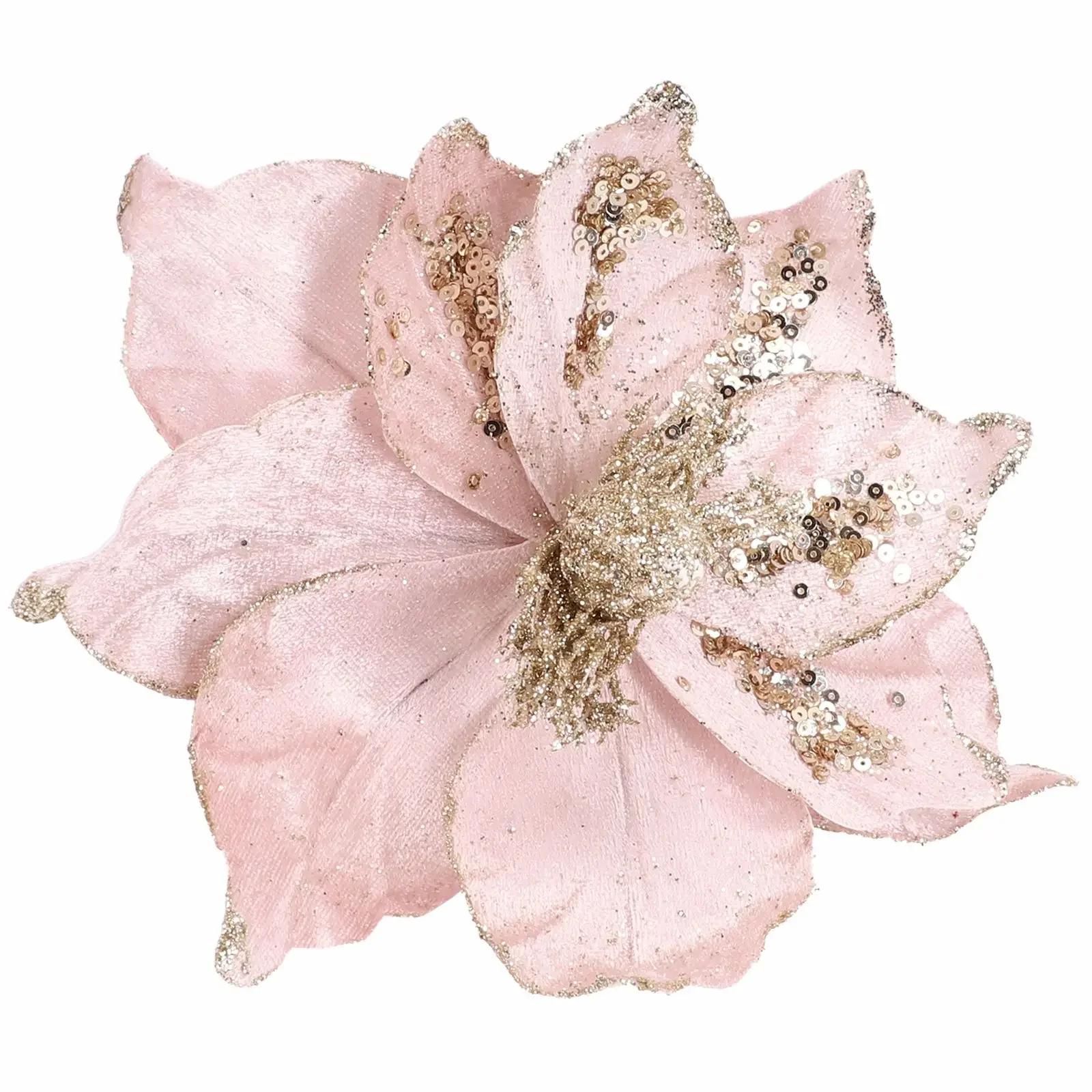 

Новый блестящий большой искусственный цветок рождественский декор пуансеттия искусственные цветы рождественская свадьба новый год украшение дома своими руками ручная работа розовый