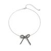 Fashion Style Bow Pendant Necklace Female, Retro Geometric Beaded Collarbone Necklace