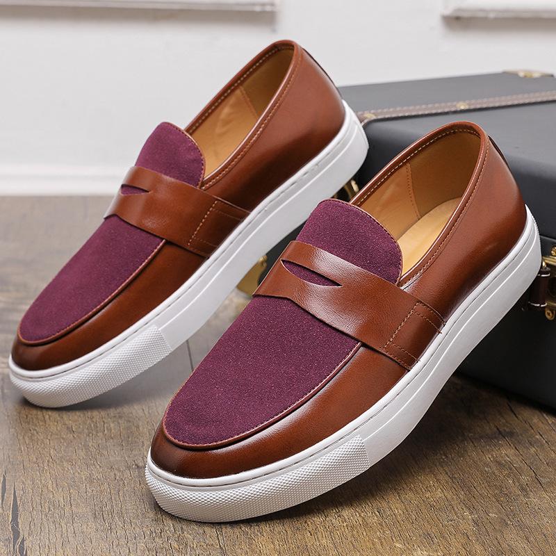 Men's British Style Leather Slip-On Loafers, Size 47 - Versatile Casual Sports Shoes