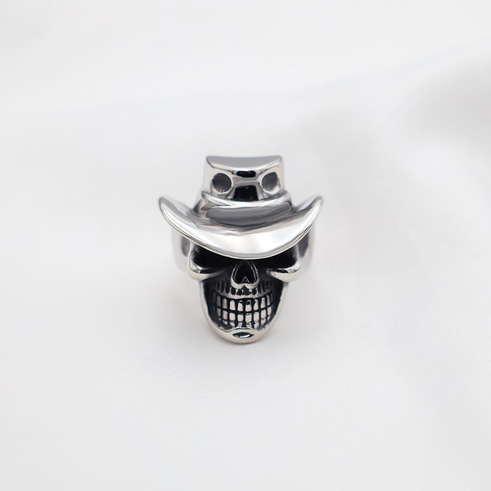 Accessories Personality Trend Cowboy Hat Skull Ring Niche Design Men'S Titanium Steel Index Finger Ring