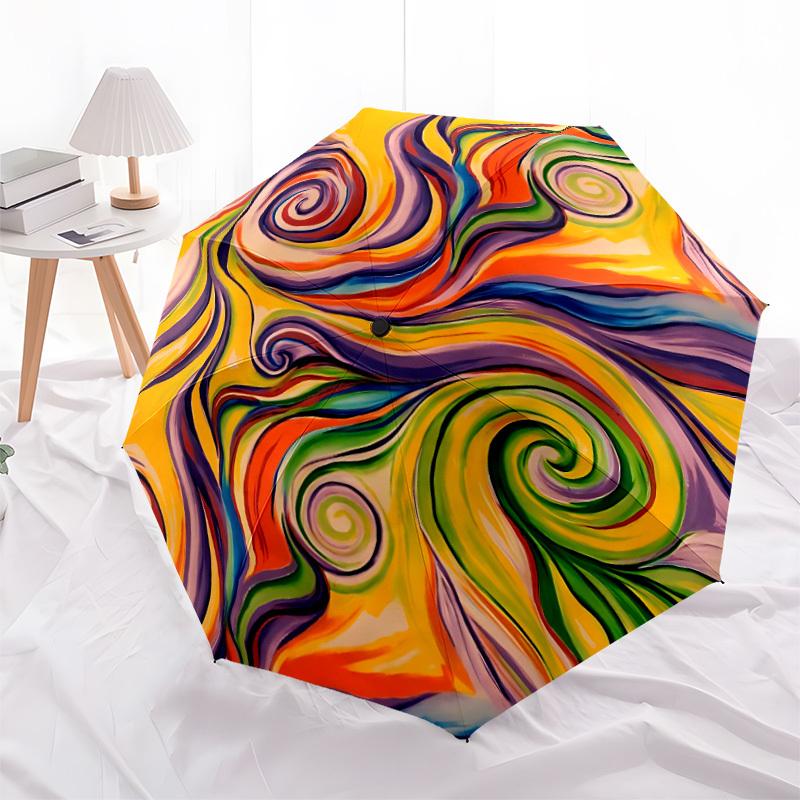 1pc Swirls Abstract Automatic Open/Close Umbrella, Portable Folding Umbrella, Compact Travel Umbrella for041