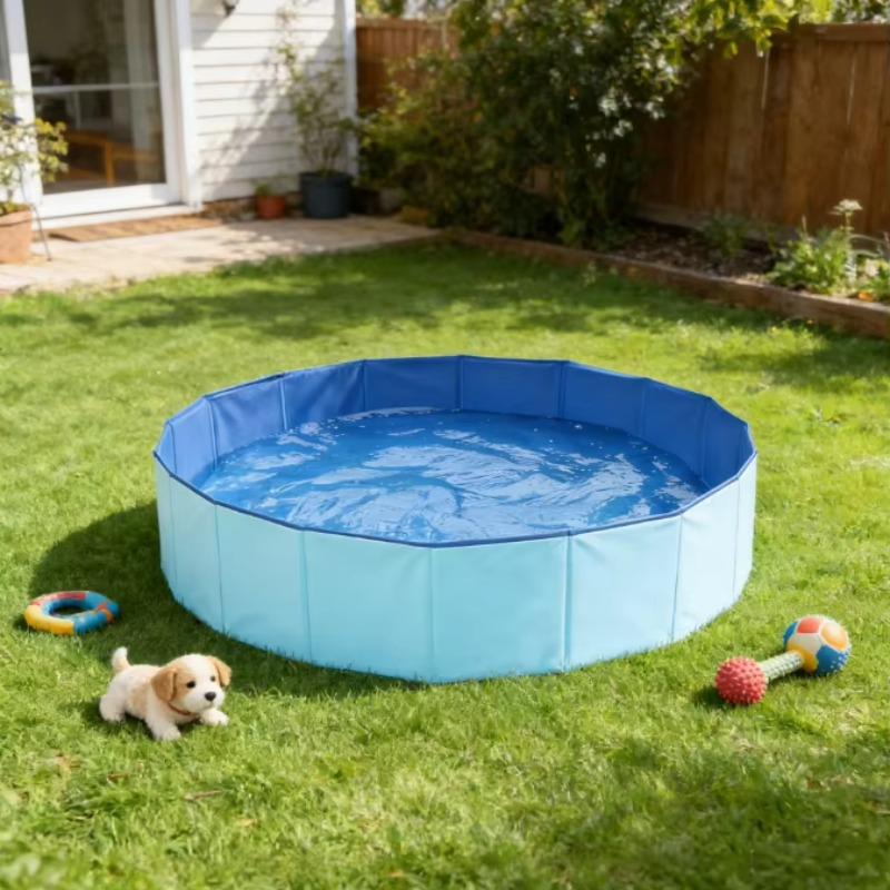 dog toy Foldable Collapsible PVC Dog & Pet Bath Pool for Dogs Cats Swimming Pool синий