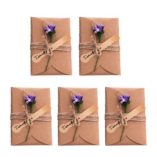 Special Paper Cards for Souvenirs 5Pcs DIY Dried Flower Greeting Cards, Handmade Note with Artificial Flowers, Jute Twine Atmospheric Photo Props Hang