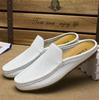 Summer Slip On Half Shoes For Men Leather Slippers Casual Mules Breathable Comfy Loafers Moccasins White Black Blue