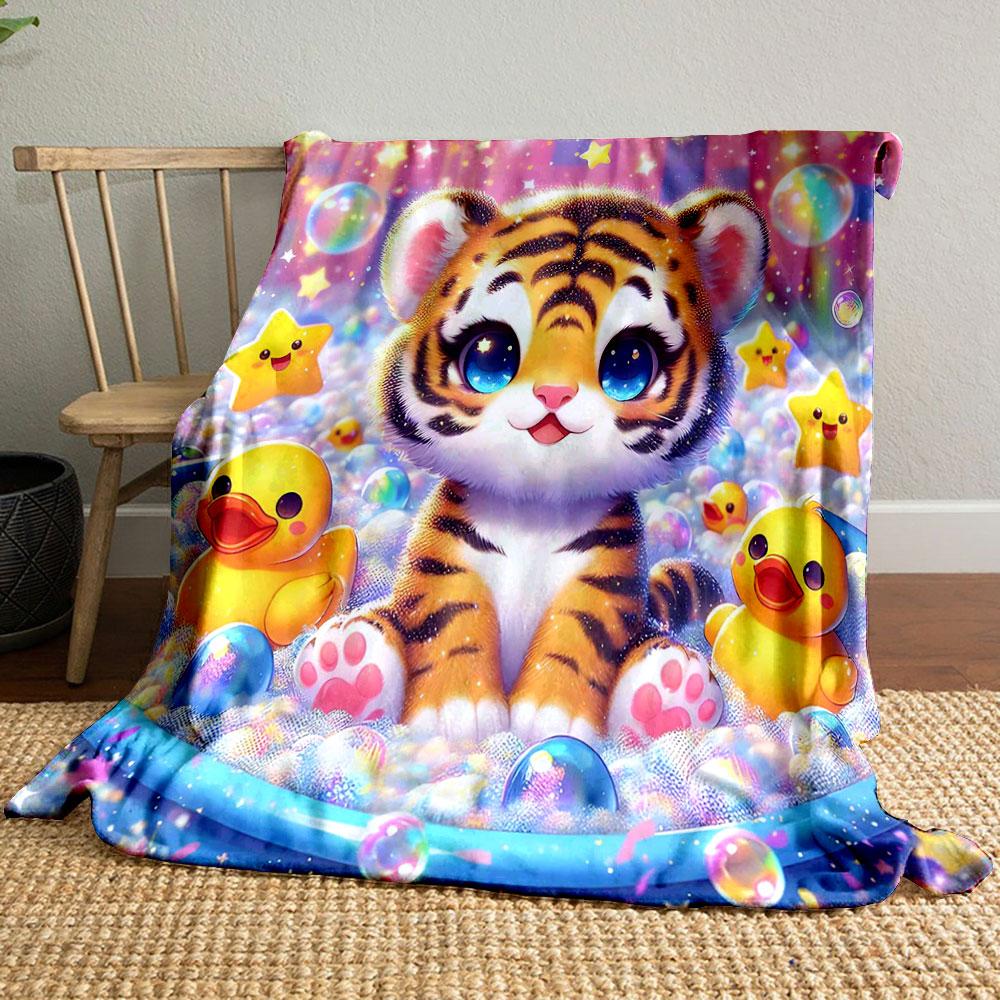 Cute Tiger in Starry Bubble Bath print blanket soft and cozy perfect for the living room bed sofa or a nap,gift