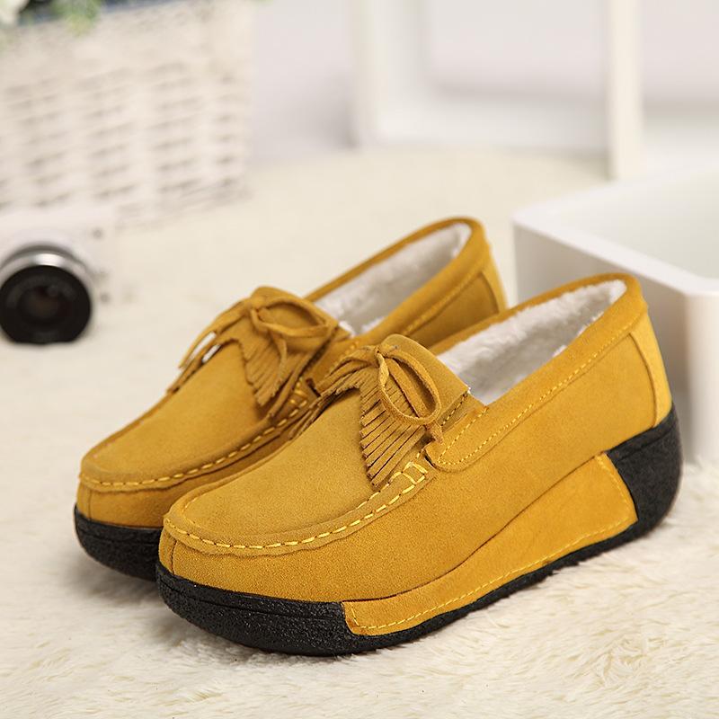 

2021 spring and winter soft-soled Doudou shoes muffin one-pedal casual lazy shoes velvet women s shoes 35