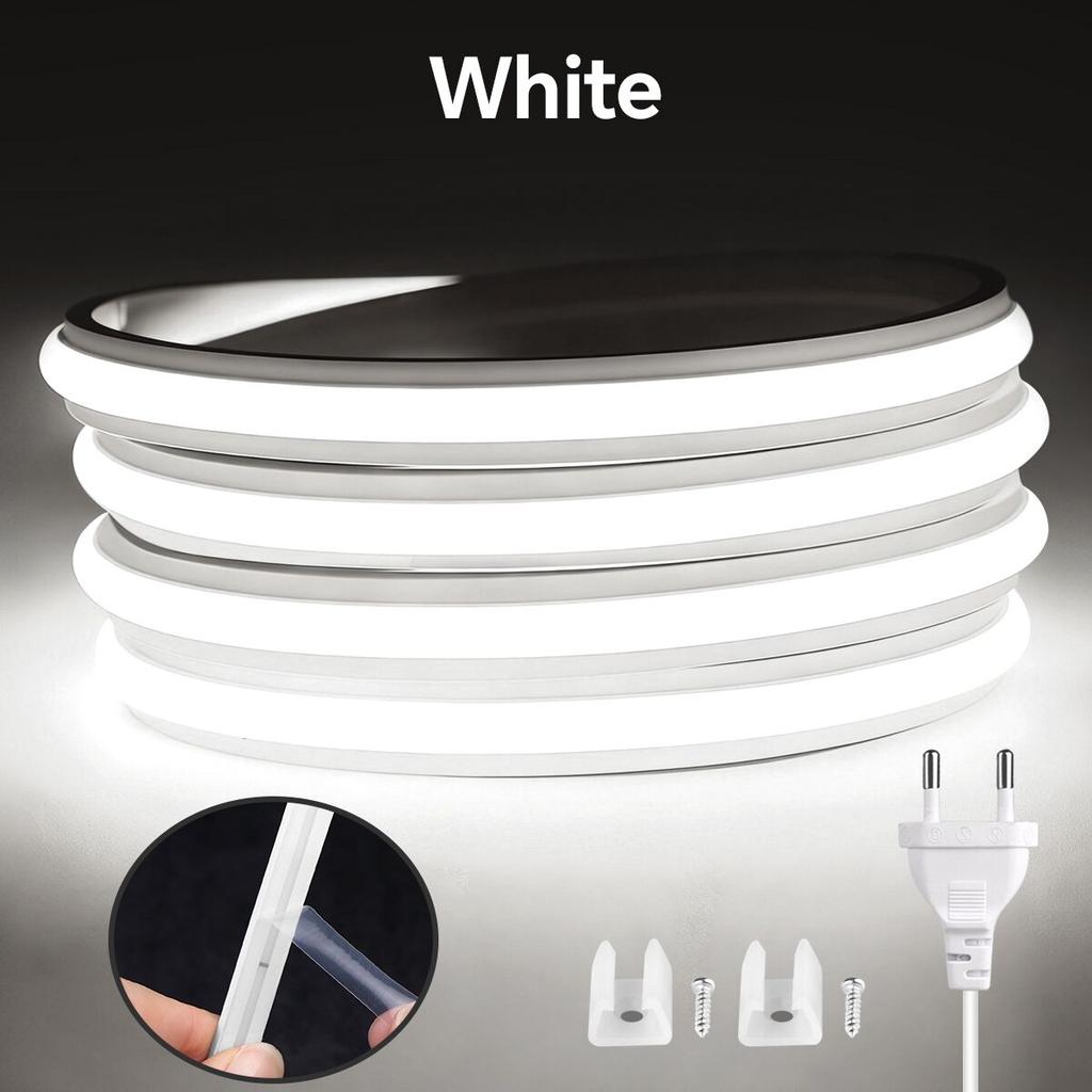 Fireproof Silicone LED Neon Light Strip 220V EU Plug In Self-Adhesive Even Glow COB LED Tape For Room Kitchen Outdoor Garden
