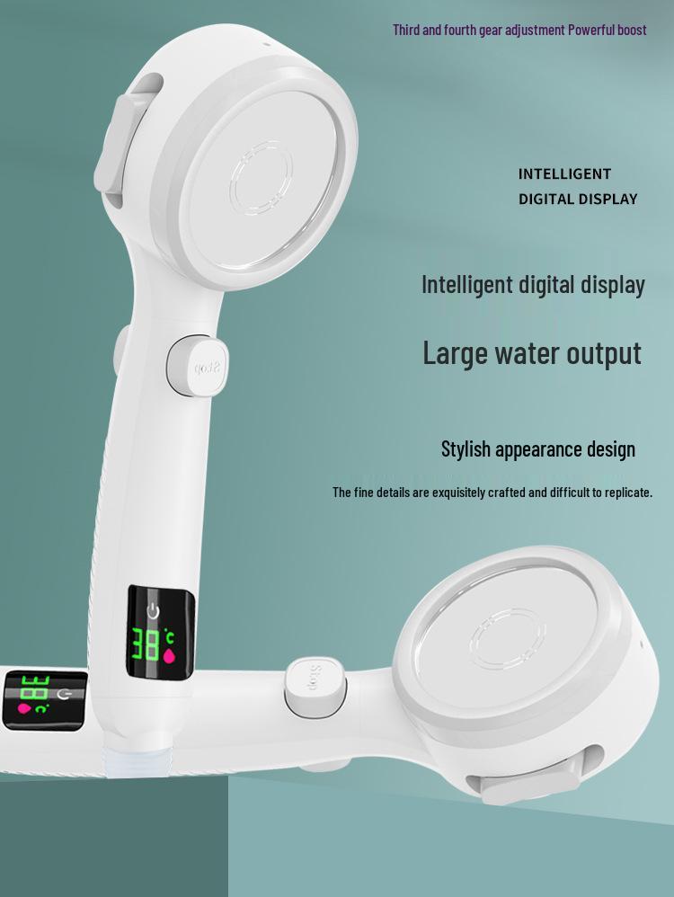 Four-Speed LED Display Temperature Control Shower Head with One-Key Stop Function