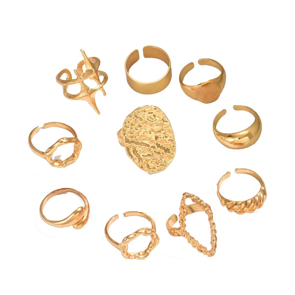 New Style Jewelry, Niche Geometric Metal 18k Electroplated Ring Set, Open Ring.