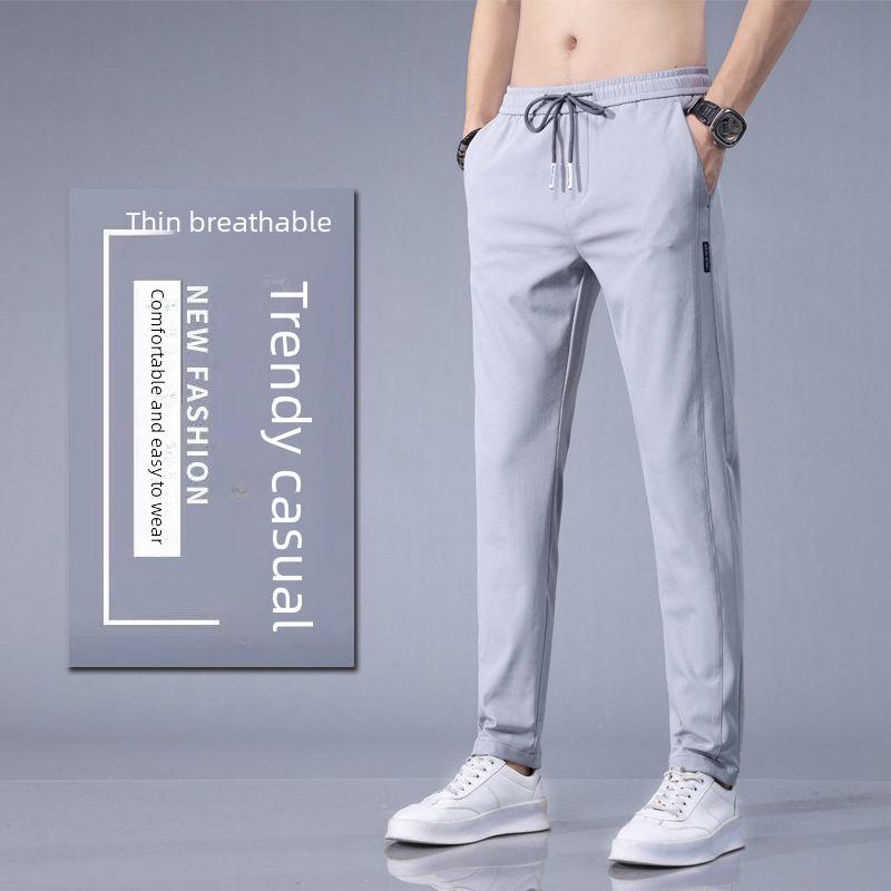 Pantalon d'été décontracté slim droit pour homme - Léger, extensible, taille élastique, coupe ample