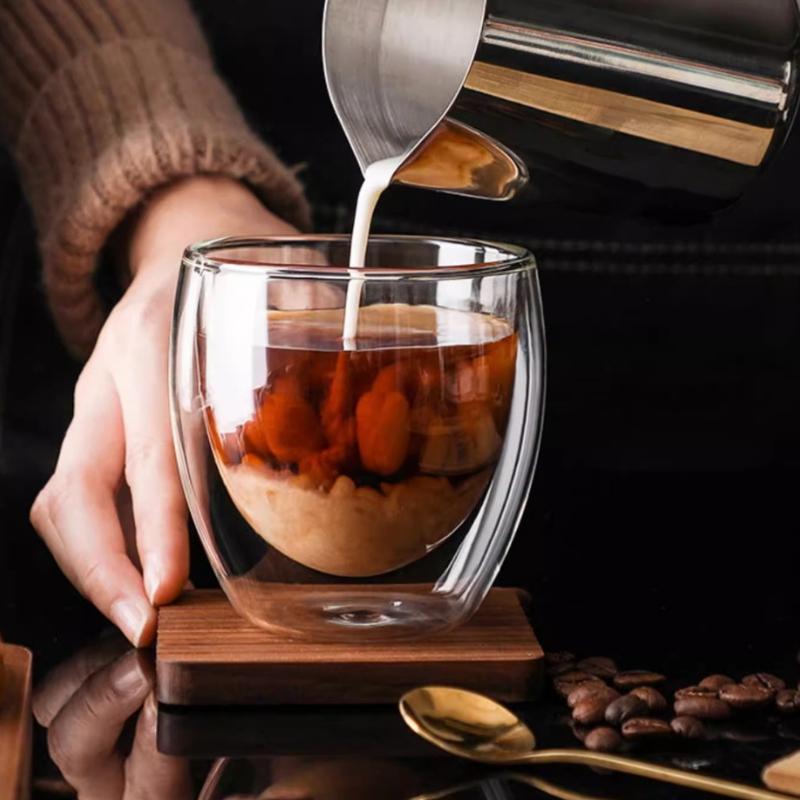 225ml/320ml Double Wall Glass Cup Drinking Glasses Transparent Coffee Mug Heat-resistant Tea Cup Latte Mocha Coffee Mugs Cafe