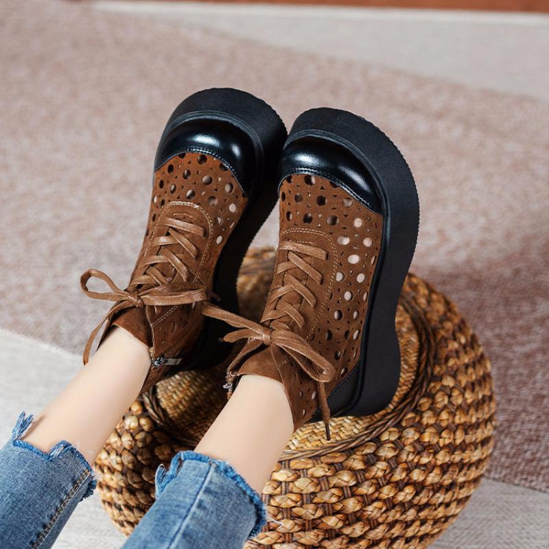 Botas de mujer Zapatos grises de cuero de verano para mujeres Botines de  tacón bajo Botines de cuero genuino Botas huecas hechas a mano 2021 comprar  a buen precio — entrega gratuita,