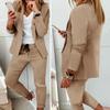 2 Pcs/Set Women Coat Pants Set Business Set Long Sleeves Solid Color