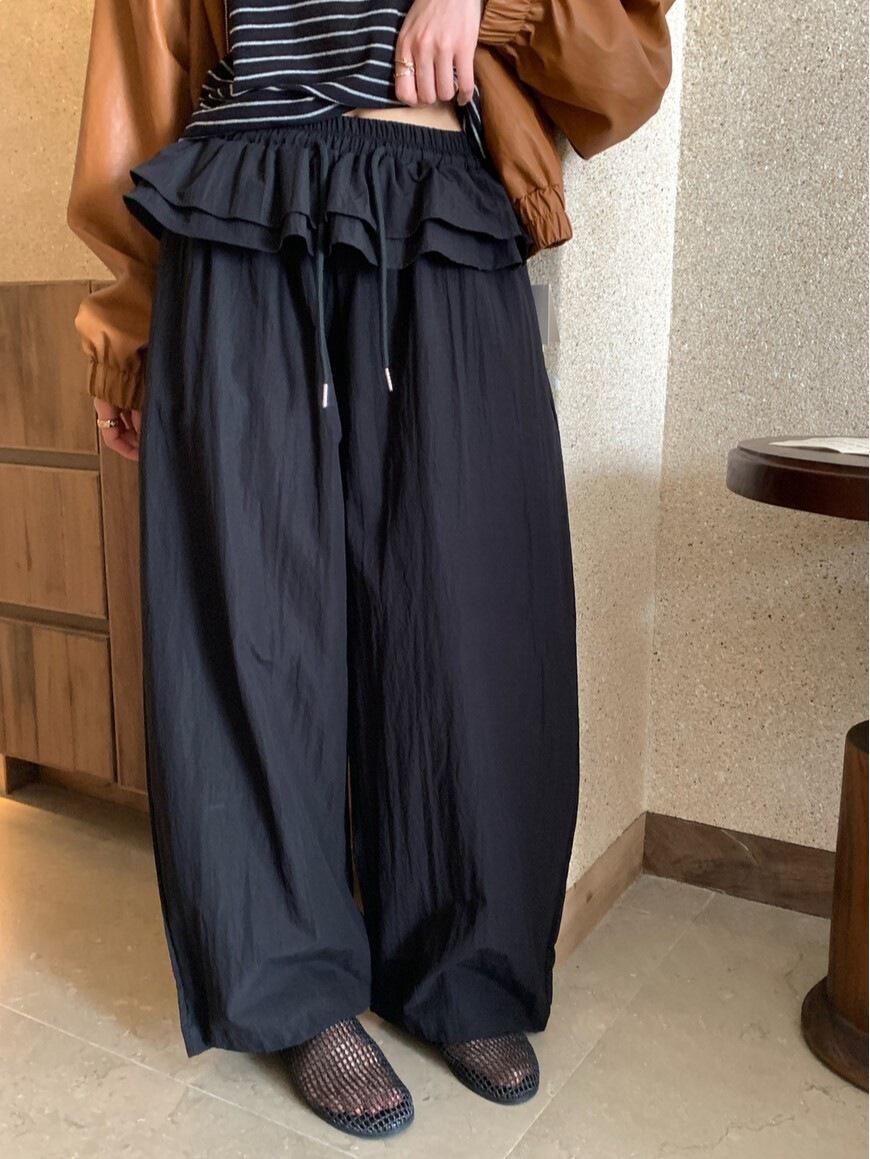 

2026 Spring/Summer Chic Korean Micro-Pleated Drawstring Casual Women s Pants One Size чёрный