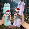 1PC Christmas Scarf Puppy Dog 750ml Color Plastic Sports Water Bottle Leakproof Flip Straw Lid Suitable for Sports Office Home Use