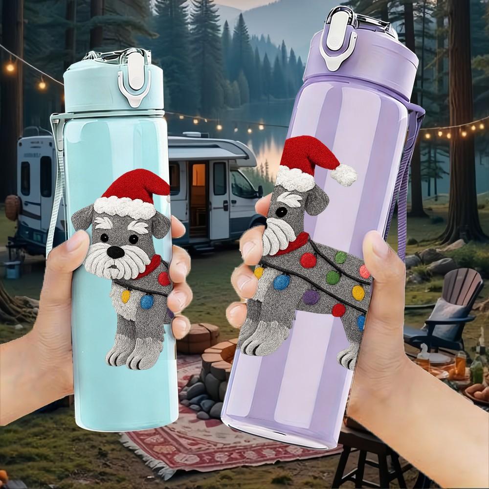 1PC Christmas Scarf Puppy Dog 750ml Color Plastic Sports Water Bottle Leakproof Flip Straw Lid Suitable for Sports Office Home Use