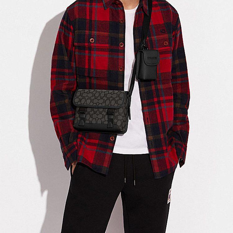 COACH League Coated Canvas With Refined Leather Shoulder Bag, Crossbody Bag Small Men's Black C8113-MI5