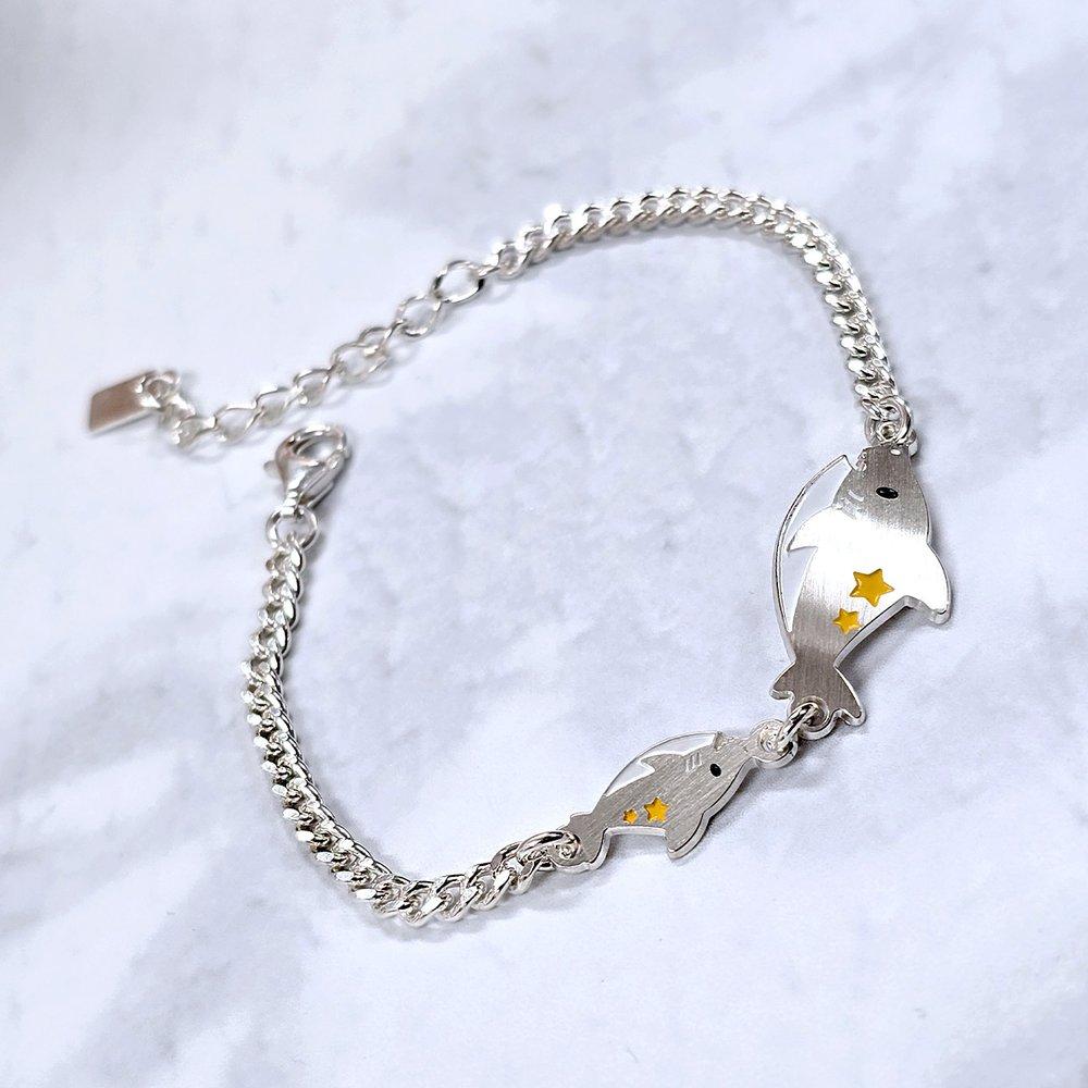Mother Shark Baby Shark Silver Bracelet