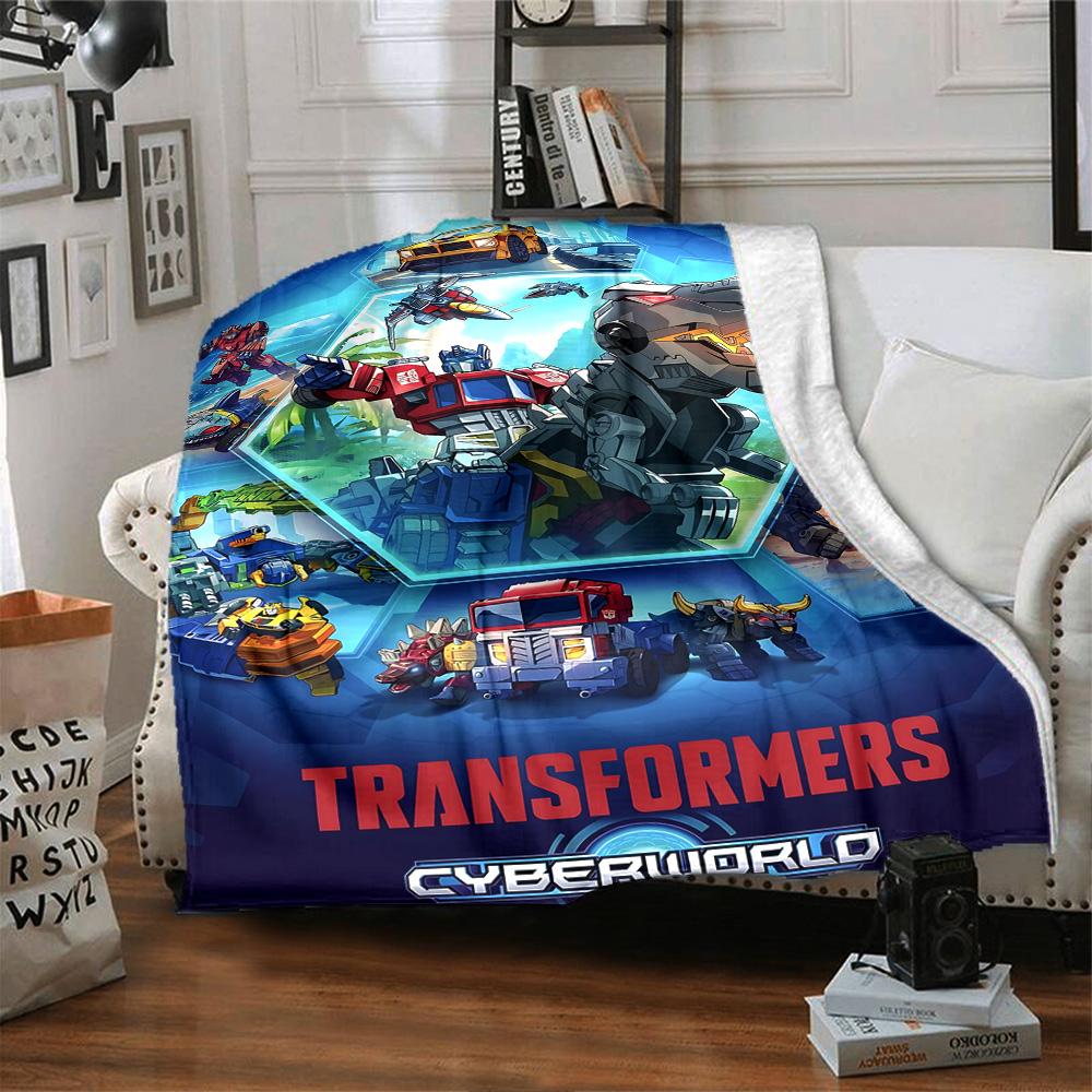 Transformers Cyberworld Action Figures Flannel Blanket Super Soft Warm Cozy Blanket for Sofa Bed Office Travel All‑Season Home Decor Gift