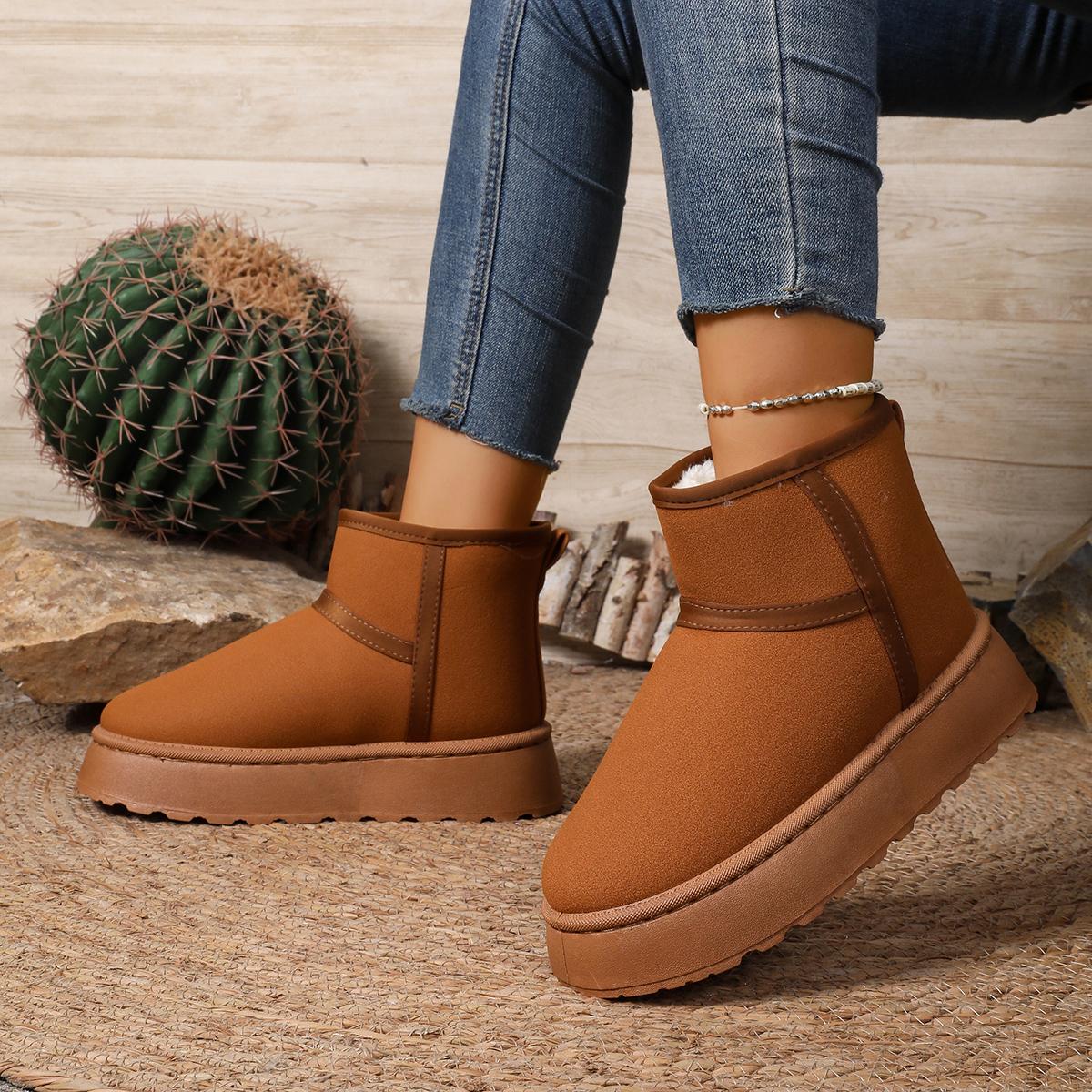 

Модные мягкие нескользящие зимние ботинки на толстой подошве для женщин 2025, классические однотонные замшевые ботильоны на платформе, теплые плюшевые туфли для женщин 41 коричневый