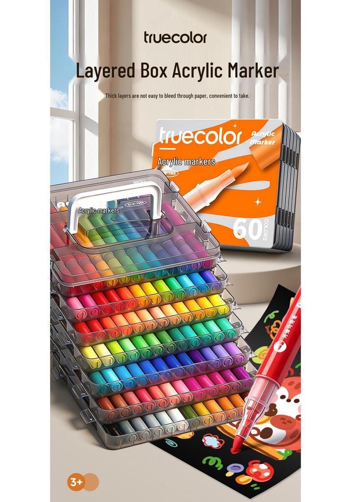 Washable Soft-Tip Acrylic Markers for Elementary Art - True Color & Stackable