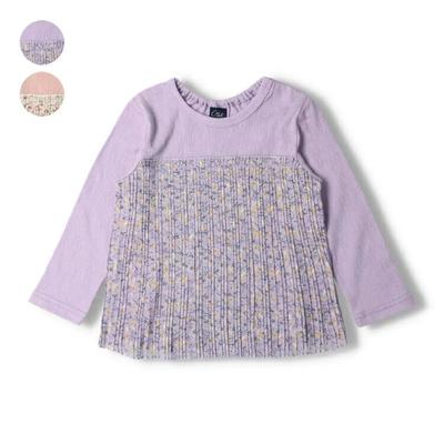 【Kinderkleidung】 Halbmond (Mondsichel) Langarm-T-Shirt mit kleinen Blumen und Plissee 90cm-130cm N60805