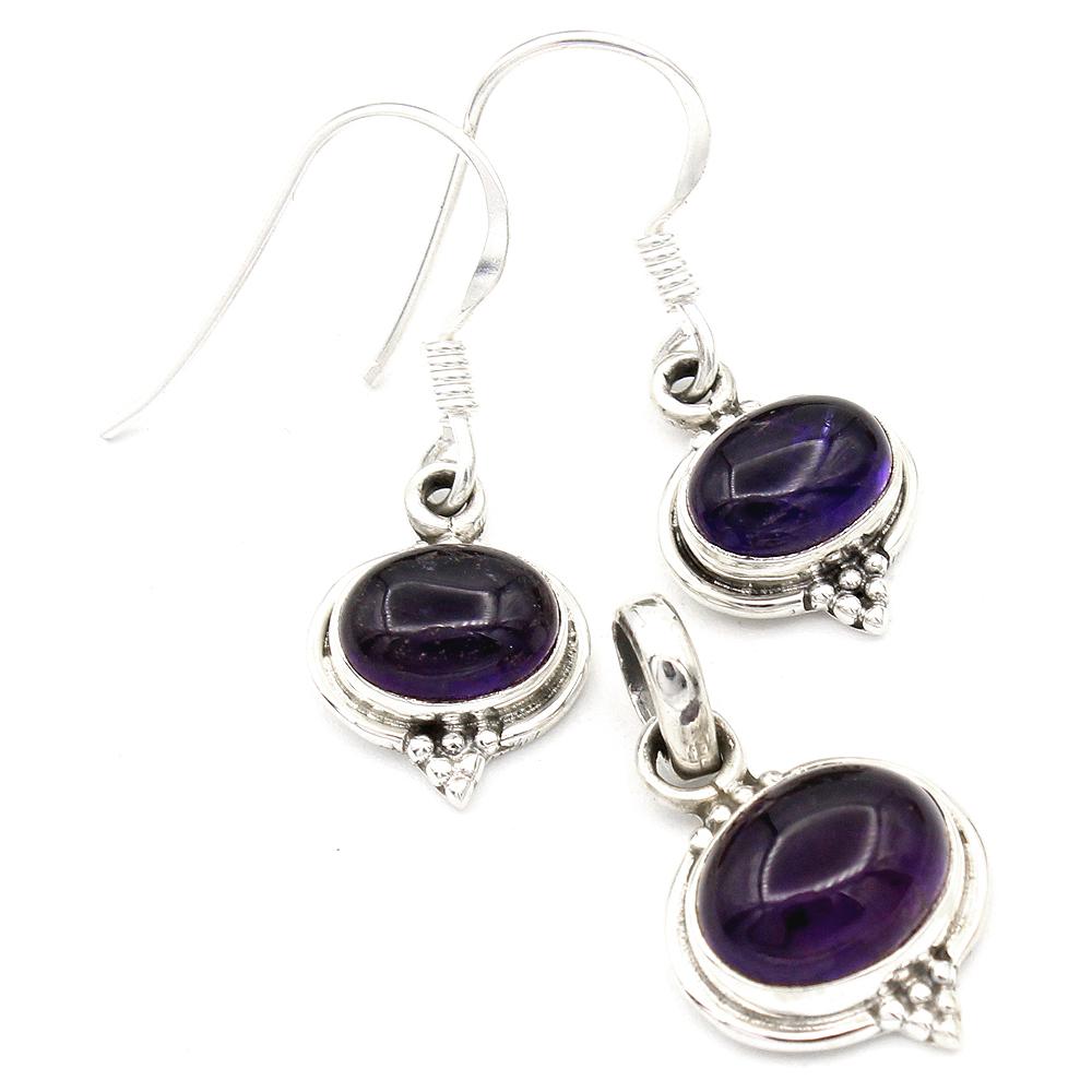 Amethyst Garnet Handmade Pendant Earring Set 100% 925 Sterling Silver Women Jewelry