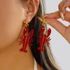 Cute Red Lobster Dangle Earrings for Women Shiny Rhinestone Enamel Ocean Animal Jewelry Summer Vacation Accessories