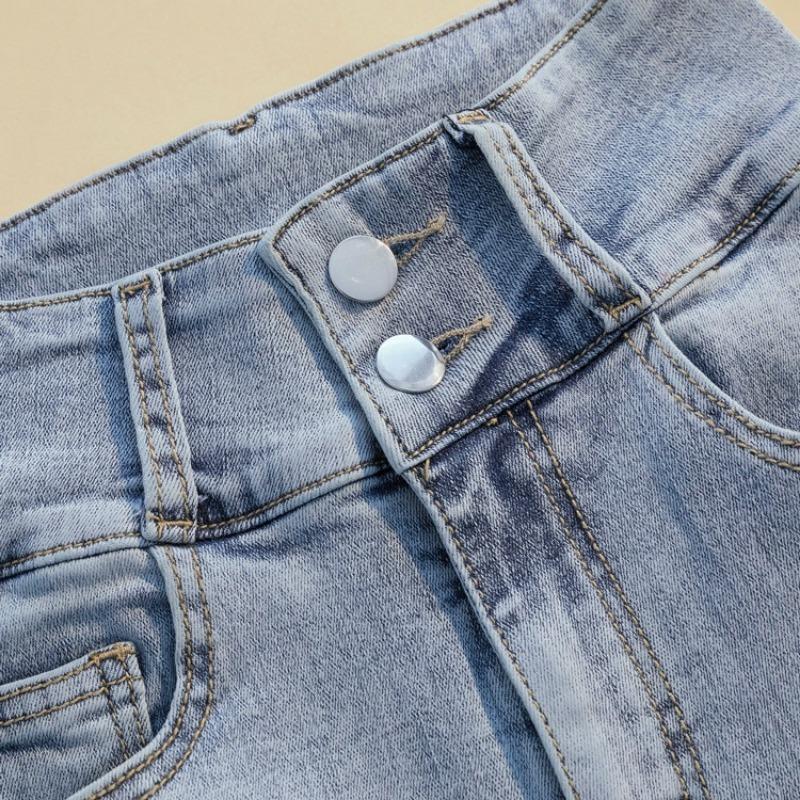 Stretch Jeans s dvojitým zapínáním na malé nohy Slim Slim Pencil Kalhoty