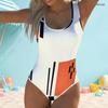 Women Plus Size Scoop Neck Wide Straps High Cut Geometric Printed One Piece Swimsuit