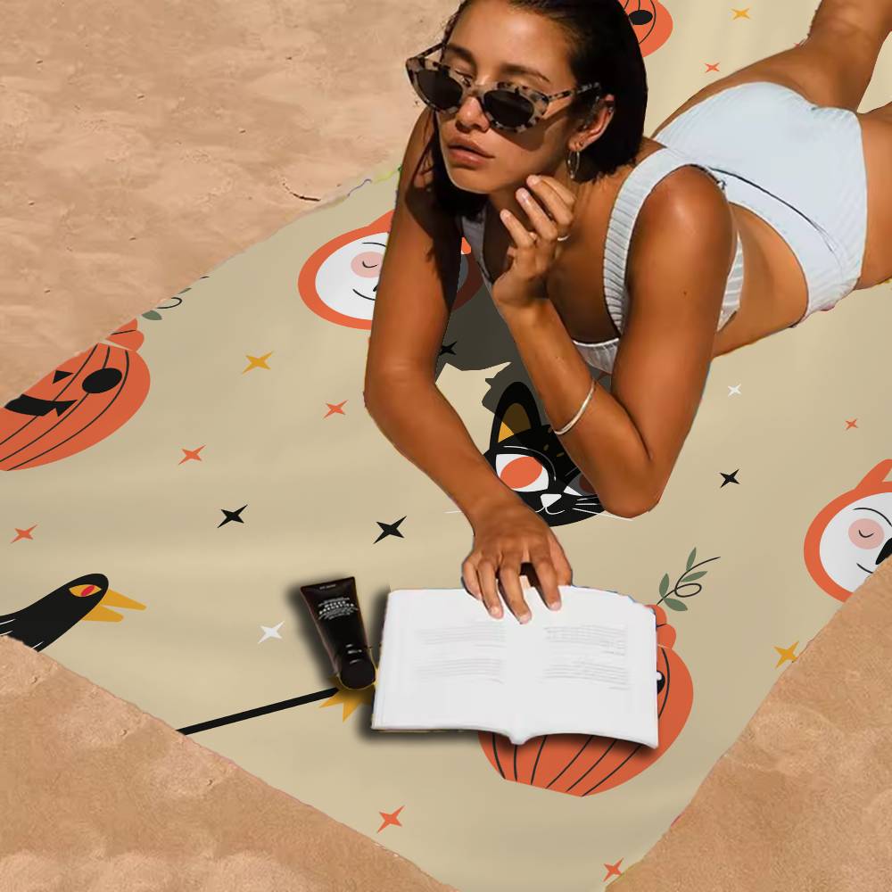 Halloween Cartoon Geister Kürbisse Fledermäuse Strandtuch Badetücher Mikrofaser Schnelltrocknend Sandfrei Strand Yoga Spa Fitnessstudio Pool