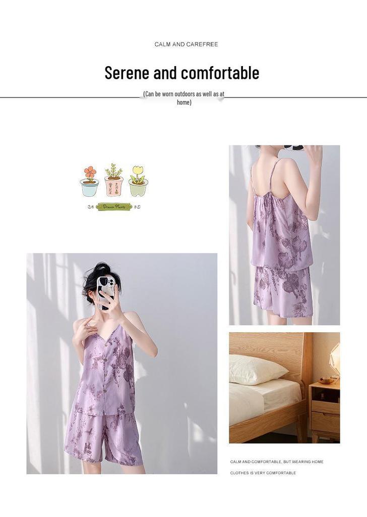 Neo-Chinese Cotton Silk Camisole Pajama Set for Women - Summer 2025 Beach Style