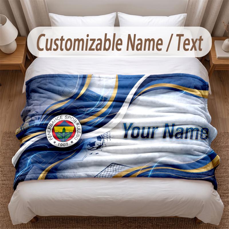 Fenerbahçe FC Printed Flannel Blanket Custom Name Text Soft Warm Throw For Bedroom Holiday Gift