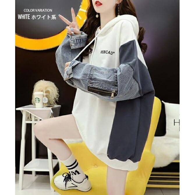 Arcade Oversized with Denim Lightweight Pullover Free White Women's Hoodie, Lightweight, Fall/Winter, Sleeves, Sweatshirt, Hoodie, Size,