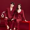 Pajamas couple wedding newlywed red men and women ice silk suspender nightgown morning gown long sleeve natal year silk suit