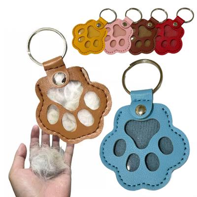 Faux Leather Pet Hair Keychain Dog Cat Claw Shape Souvenir Keyring Easy To Use Pet Loss Memorial Keychain
