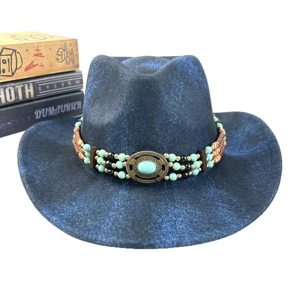European And American Stylewestern Denim Hat Retro Felt Hat Tibetan Men'S And Women'S Hats Jazz Hat Adult Fashion Top Hat