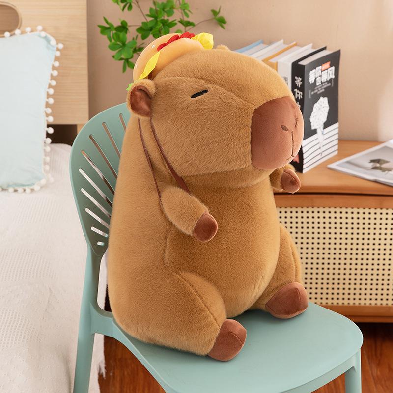 

New Hamburger Backpack Kapibara Plush Toy Super Cute Capybara Doll Ragdoll Birthday Gift Female 35cm---0.38kg