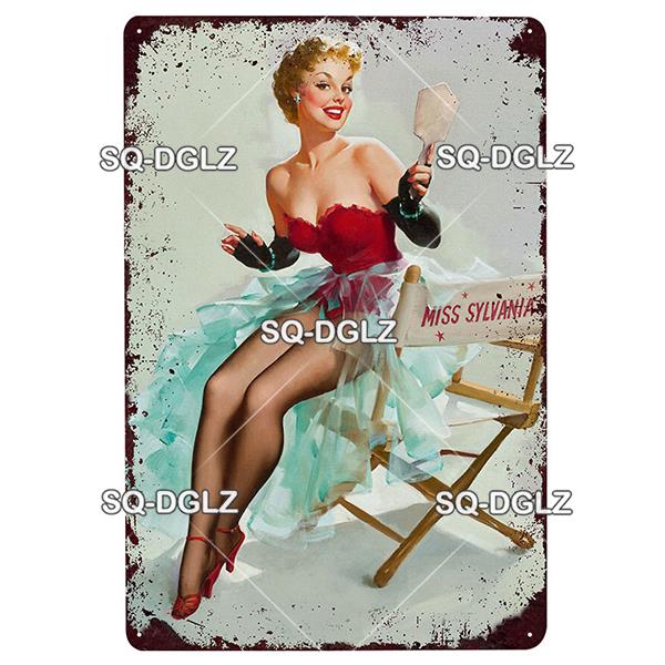 [SQ-DGLZ] Pinup Girl Plakette Metall Vintage Bar Möbel Teller Garagenschild Vintage Deko Man Cave Dekoration Geschenk