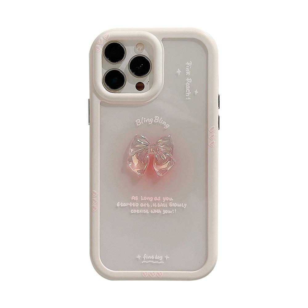 Applicable To IPhone 15 Smudge Bow Mobile Phone Case Apple 14 ProMax Sweet 16 Acrylic 12 Three Dimensional 13