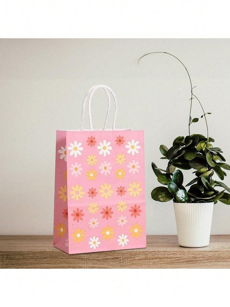 12pcs Sun Flower Theme Gift Bags Kraft Gift Bags Bulk Birthday Bags For Party Goody Gift Bags