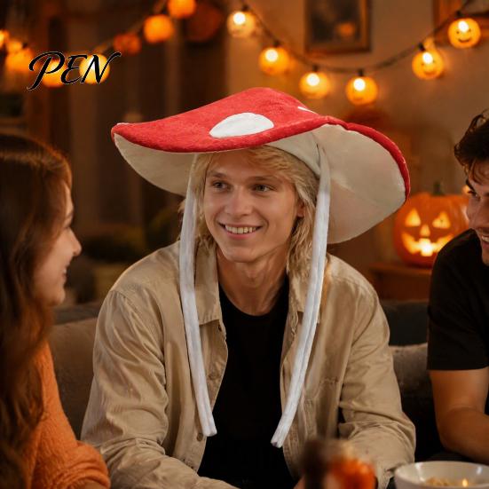 Funny Hat for Halloween Polka-dot Mushroom Dress Up Hat, Soft Plush Forest Themed Cosplay Fun Headgear Costume Accessory, Creative Stage Performances