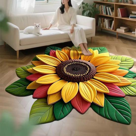 Yousheng 3D Sunflower Floral Plush Rug Non-Slip Backing Easy To Clean Various Sizes Living Room Rug Home Decor
