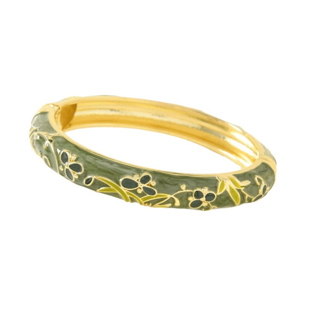 Elegant Cloisonne Bangle Rhinestone Retro Court Floral Bangle Charming Enamel Bracelet  Fashion