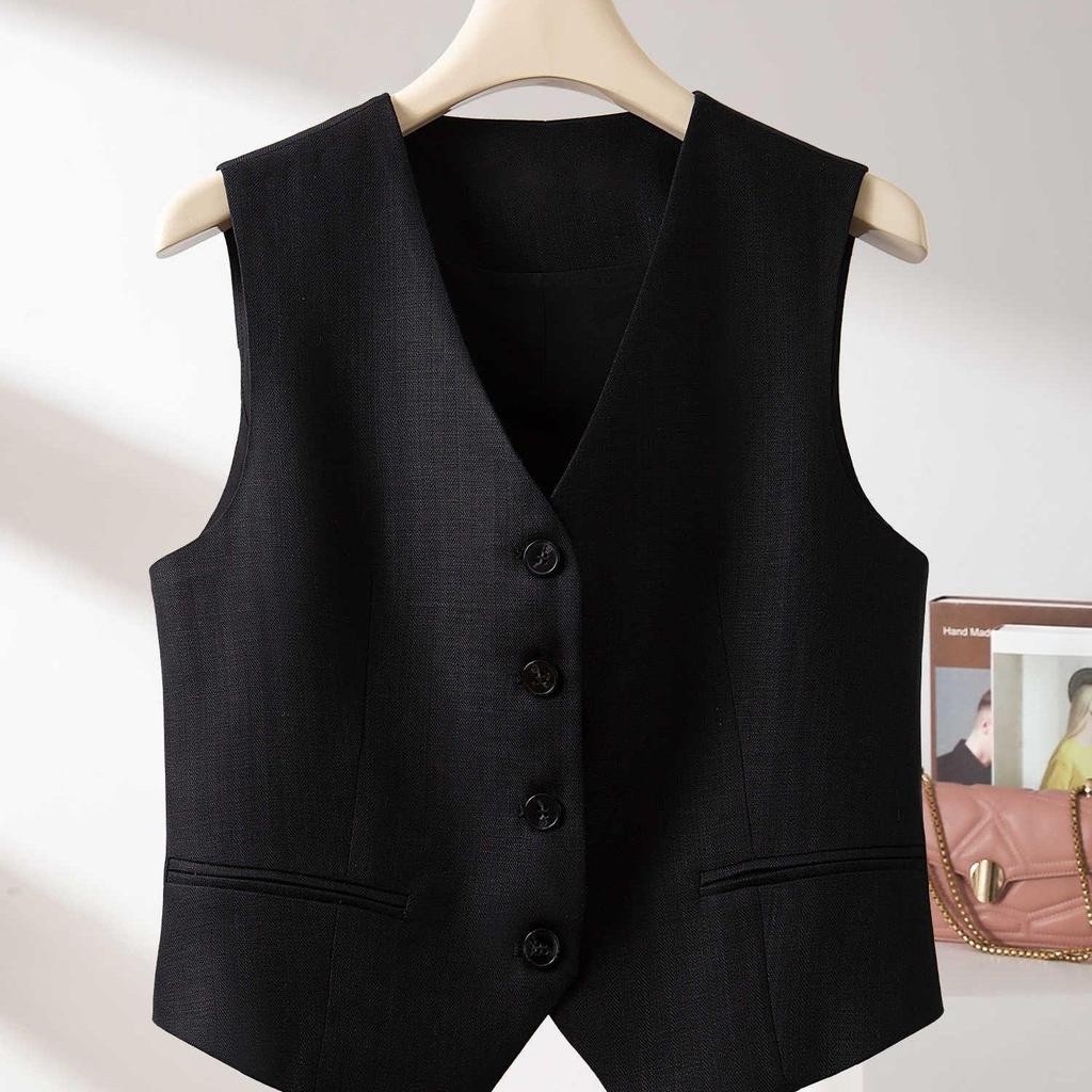 Gilet Femme Coupe Slim Sans Manches Court Veste de Costume Mince Printemps Automne Amincissant
