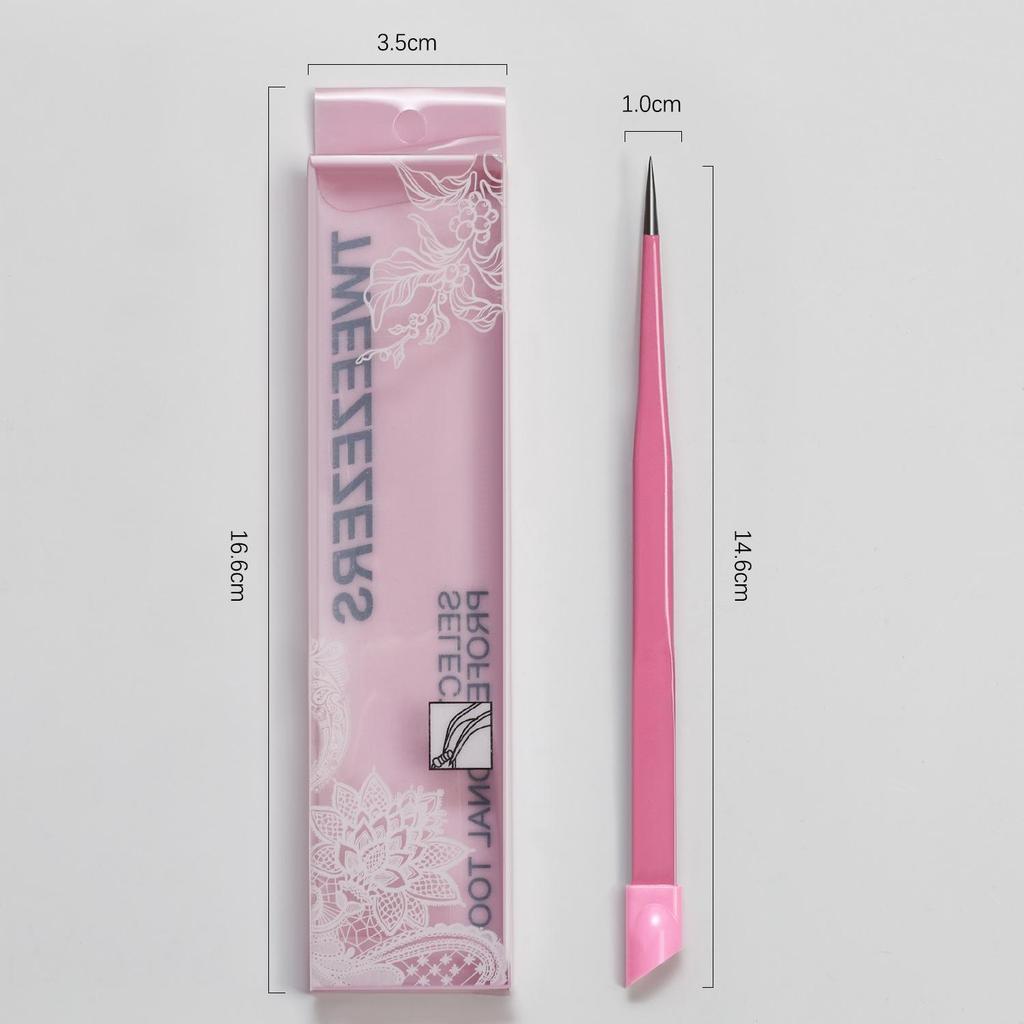 Dual-Ended Nail Art Tool: Pressing Stick, Rhinestone Clip, Silicone Anti-static Tweezers