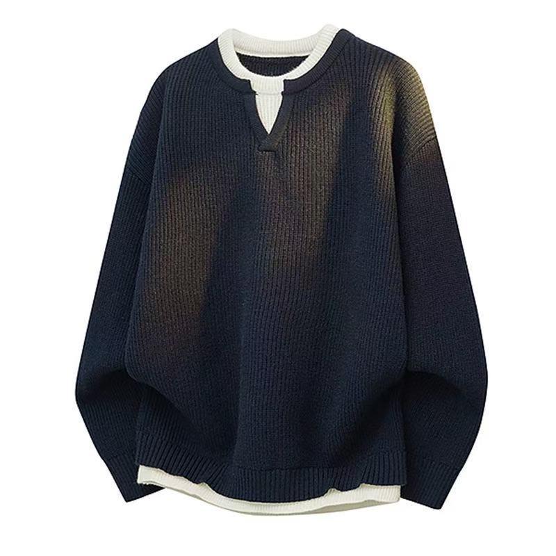 Men's 2025 Autumn/Winter Trendy Casual Knitwear – Versatile Fake Two-Piece Long Sleeve